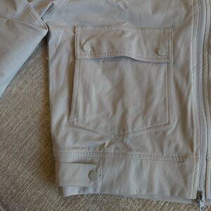 Mono B Moto Women's Workout Jacket Taupe/Light Gray SZ NWOT